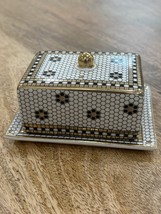 Anthropologie Bistro Tile HELLO Butter Dish Keeper 2 Piece w/ Lid Hex Go... - $57.10