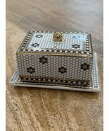 Anthropologie Bistro Tile HELLO Butter Dish Keeper 2 Piece w/ Lid Hex Go... - $77.94 CAD