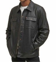 Levi&#39;s Men&#39;s Faux Leather Sherpa Lined Trucker Jacket Brown ,Size: Large - £77.86 GBP