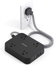 Black Flat Plug Extension Cord, 5Ft Power Strip With 4 Usb Ports(2, Etl ... - £27.26 GBP