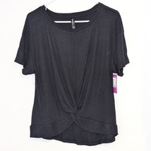 Ambrielle Womens Black Ribbed Blouse Size Small Twist Front Short Sleeve - £9.90 GBP