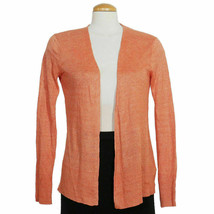 Eileen Fisher Sunset Orange Linen Delave Knit Long Straight Cardigan Ps - £95.61 GBP