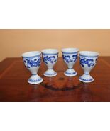 Chinese Cups 2 3/8” Porcelain blue white dragon pearl Qing Qianlong Mark Antique - $67.49
