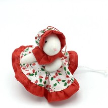 RUSS BERRIE vintage Christmas ornament - fabric mouse in holly dress and... - $15.00