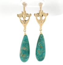 14k Yellow Gold 47.50ct Genuine Natural Fox Turquoise Dangle Earrings (#... - £850.00 GBP