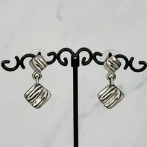 Chico&#39;s Square Silver Tone Dangle Post Earrings Pierced Pair - £7.94 GBP