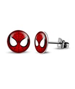 SPIDERMAN EARRINGS 10mm Round Stud Post Stainless Steel Comic Book Super... - $129.73 MXN