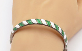 SIAM 925 Silver - Vintage Enamel Striped Pattern Round Bangle Bracelet - BT3415 - £52.39 GBP