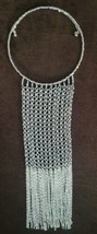 Chain Mail Long Bib Fringe Memory Wire Beaded Choker Silver Tone Necklace - £15.42 GBP