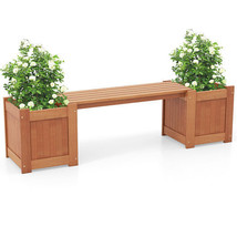 Wood Planter Box with Bench for Garden Yard Balcony - Color: Natural - $160.06