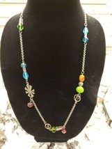 Necklace Silver Tone Glass Beads Turqoise Bead Korea Casual 24&quot; Fun Casu... - £12.35 GBP