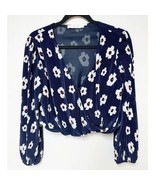 ASTR the Label Long Sleeve Crop Top Ribbed Floral Navy Medium - £19.48 GBP