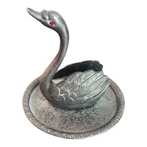Vintage Zinc Alloy Silver Plate Swan With Red Eyes Ring Holder Jewelry H... - $8.80