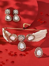Jabells  Gold Tone Beaded Kundan Choker Necklace Earring &amp; Ring rakhi gift - £21.16 GBP