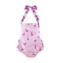 NEW Easter Bunny Rabbit Baby Girls Pink Ruffle Sleeveless Romper Jumpsuit - $5.49