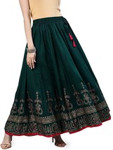 Rajasthani Jaipuri Women Traditional Ethnic Gold Print Long Skirt  Green  1 Pcs - £21.83 GBP