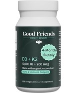 Vitamin D3 5000 IU + K2 MK7 200 mcg – Bone &amp; Immune Support - 120 Softgels - $19.99