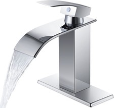 Qomolangma Waterfall Bathroom Faucet Chrome Single Handle Bathroom Sink ... - £32.74 GBP