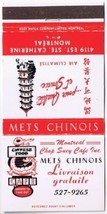 Matchbook Cover Mets Chinois Montreal Quebec - $3.95