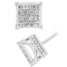Unisex 14K White Gold Plated 3/4CT Simulated Diamond Square Cluster Stud Earring - £51.47 GBP