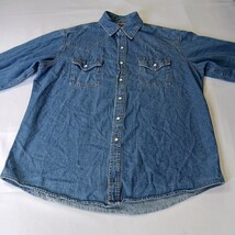 Vintage Plains Western Wear Pearl Snaps Shirt Men's Large Blue Denim Long Sleeve image 12
