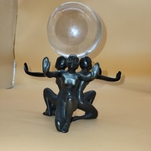 Good Art Deco Patinated Cast Metal Tazza Base 3 Sitted Females With Crystal Ball - £61.88 GBP