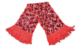 Vintage Hand Crochet Knit Fringe Neck Scarf Coral Burgundy Chunky 50 x 1... - £8.33 GBP