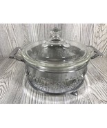 Vintage Pyrex Clear Glass Casserole Bowl Dish With Lid Silver Footed Con... - £19.46 GBP