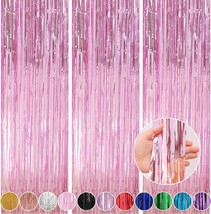 3 Pack 3.3 x 9.9 ft Pink Foil Fringe Glitter Curtains Party Decorations ... - £16.74 GBP