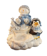 Penguin Snowman Carolers Votive Candle Holder w/ Christmas Tree 5&quot; x 4&quot; ... - £6.15 GBP