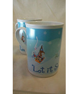 PAIR OF DISNEY &quot; LET IT SNOW &quot; COFFEE MUGS WITH MICKEY, MINNIE &amp; PLUTO - £31.46 GBP