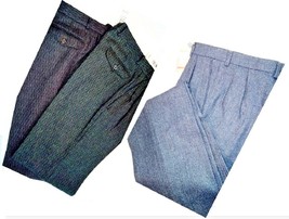Men&#39;s Trousers Pure Wool Winter Pinces Size 48 Texture Strinata Green Blue Grey - £47.09 GBP