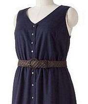 Croft &amp; Barrow Plus Linen Navy Belted Sleeveless Dress Crochet Hem 18W - $19.99