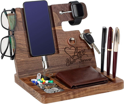 Wood Phone Docking Station for Men Personalized - Valentine&#39;S Day Idea f... - $100.88 CAD