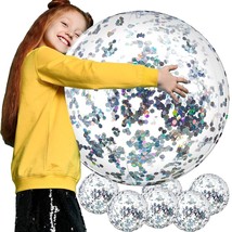 6 Pieces Inflatable Beach Ball Swimming Pool Balls 24 Inches Bouncy Glitter Jell - £28.85 GBP
