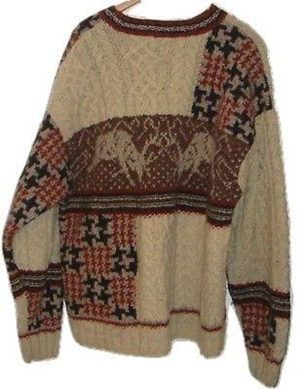 Primary image for Eddie Bauer EBTEK Wool Fighting Bucks Deer Cable Knit Sweater Men's XL Xlarge