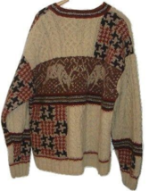 Eddie Bauer EBTEK Wool Fighting Bucks Deer Cable Knit Sweater Men&#39;s XL Xlarge - £15.62 GBP