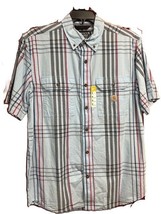 Carhartt Mens Short Sleeve Loose Fit Midweight Blue Plaid Button up Dres... - $356.51 MXN