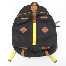 GIVE WILL Black Yellow Canvas Campus Style Laptop Backpack Tan Leather Trim - £21.22 GBP