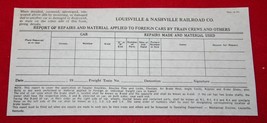 Louisville &amp; Nashville Railroad 1975 Train Car Repair Report Form L&amp;N Railway - $9.89