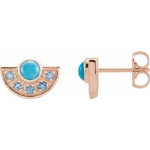 14k Rose Gold Turquoise and Aquamarine Fan Earrings - £558.74 GBP