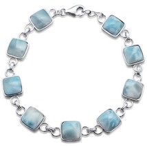 Sterling Silver Cushion Cut Natural Larimar Bracelet - £176.64 GBP