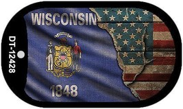 Wisconsin/American Flag Novelty Metal Dog Tag Necklace DT-12428 - $15.95
