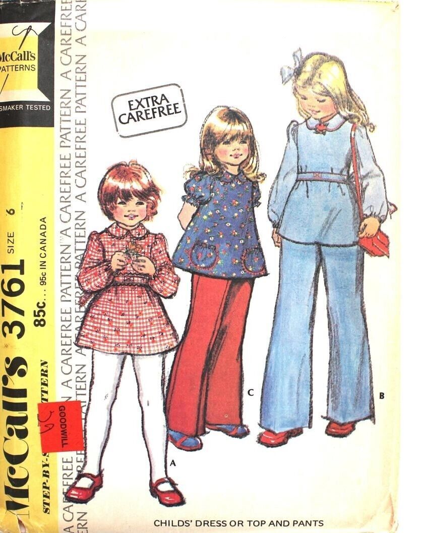McCALL&#39;S PATTERN 3761 DATED 1973 SIZE 6 GIRL&#39;S DRESS, TOP, PANTS - $3.00