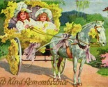 Vtg Postcard Children Horse Drawn Yellow Flower Cart Carriage Kind Remem... - £9.48 GBP