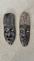 Pair of Hand Carved Wooden Tribal Masks - £30.36 GBP