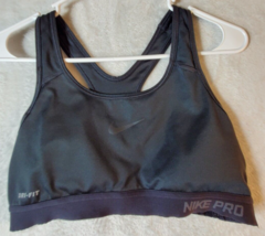 Nike Dri Fit Sports Bra Women Medium Black Round Neck Crossback Wide Straps Logo - £5.89 GBP