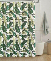 Palm Leafs Fabric Shower Curtain 70x72&quot; Summer Beach House Green White Tropical - £28.88 GBP