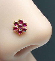 Daisy Real Gold Nose Stud Solid 14K Gold Pink CZ Piercing Push Pin Nose stud - £32.82 GBP