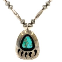Vtg Sterling Signed McBride Lomayestewa Bench Bead Bear Claw Pendant Necklace 26 - £356.11 GBP